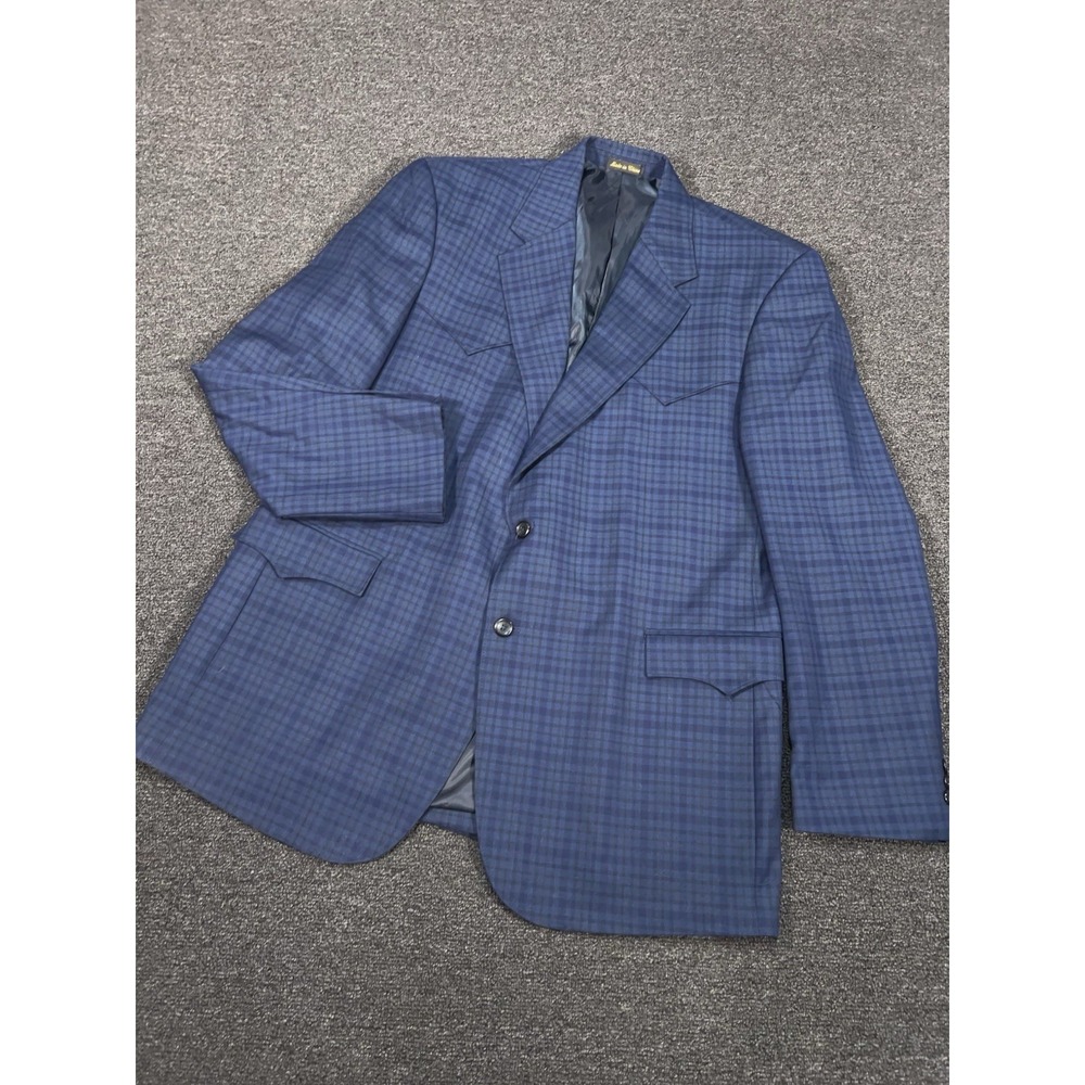 Circle S Western Blazer Jacket Men 48L Blue Gingham Check Yokes Cowboy Ranch